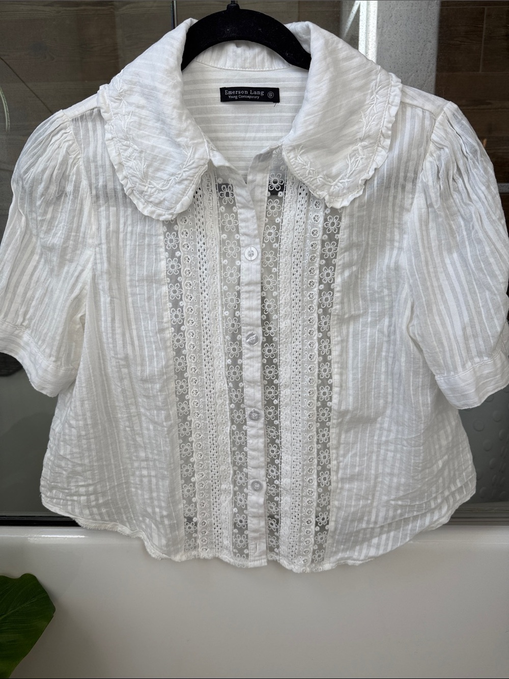 EMERSON LANG White COTTON Eyelet-Trim Blouse